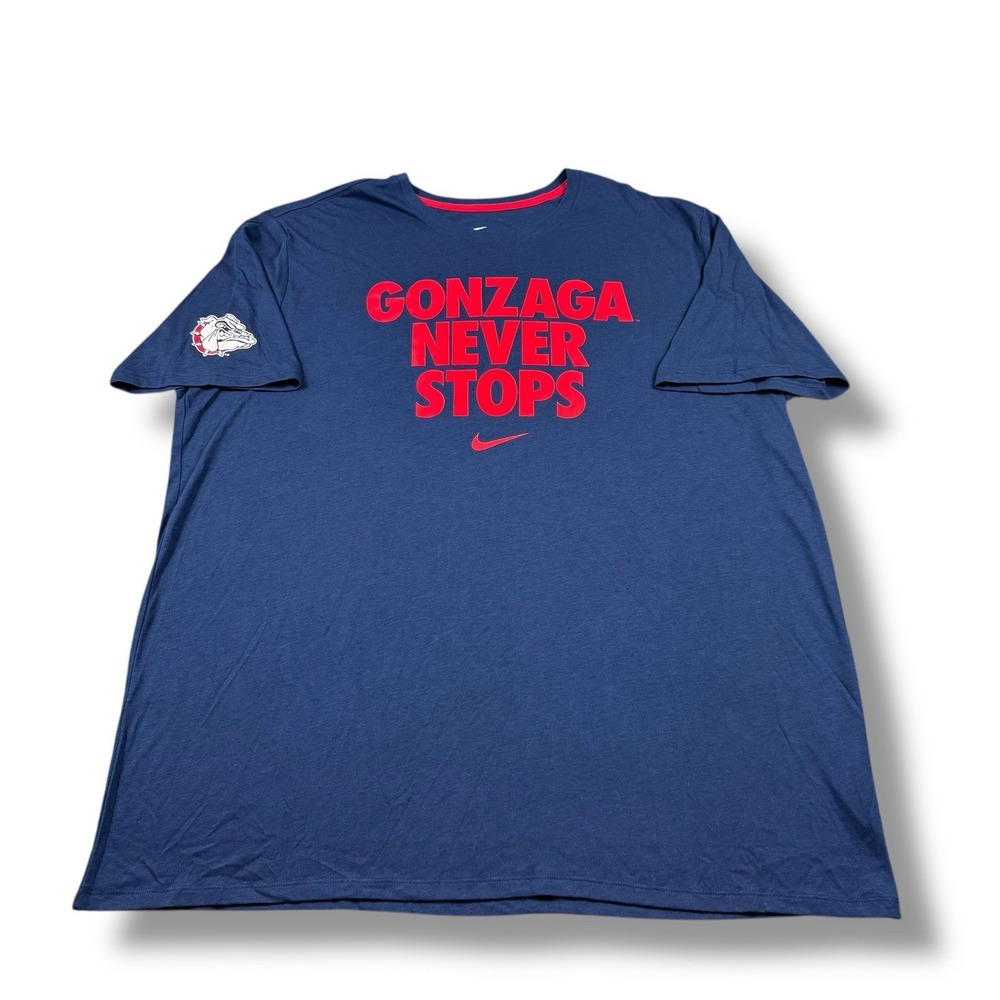 Nike Gonzaga Never Stops Spellout Basketball T-Shirt Mens 2XL Athletic Cut EUC